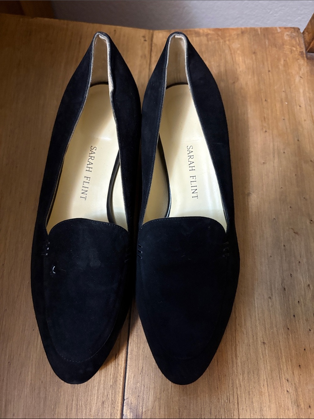 Sarah Flint Black Suede Pointed-Toe Loafers